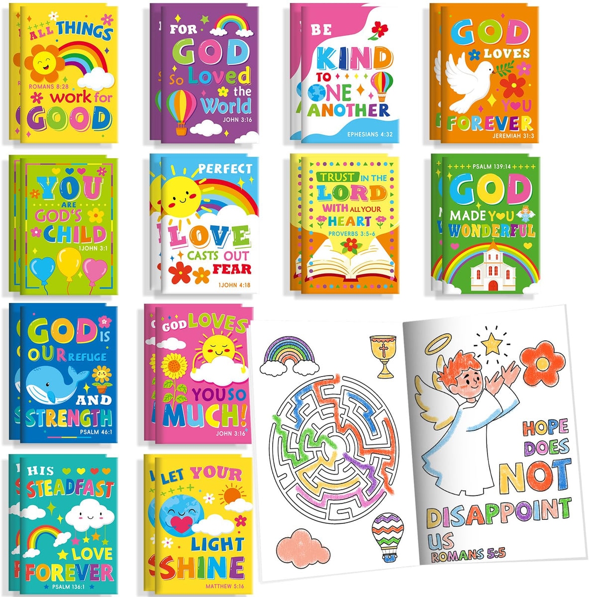BenLouis 24 Pcs Bible Verses Mini Coloring Books for Kids | Christian Party Favors & Sunday School