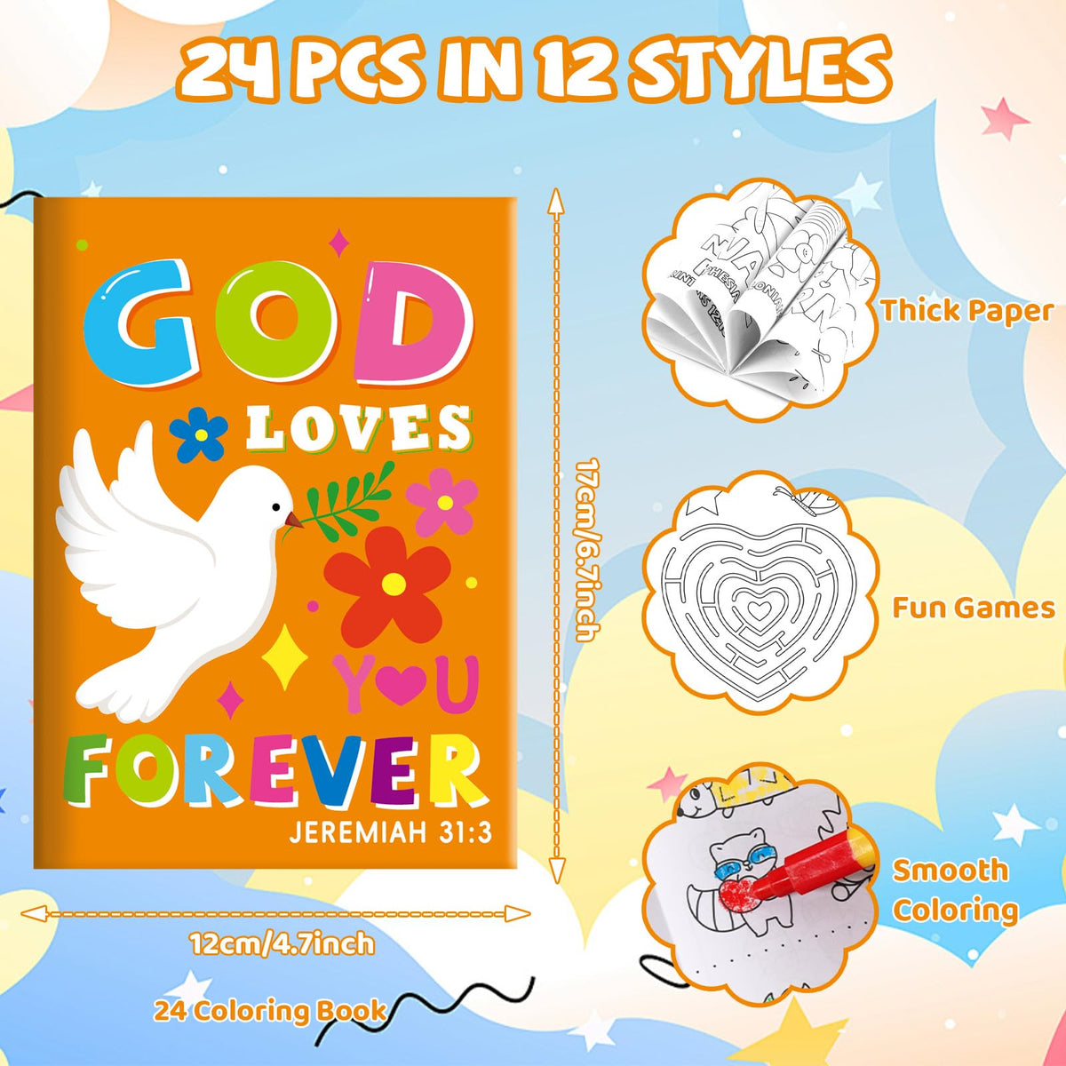 BenLouis 24 Pcs Bible Verses Mini Coloring Books for Kids | Christian Party Favors & Sunday School