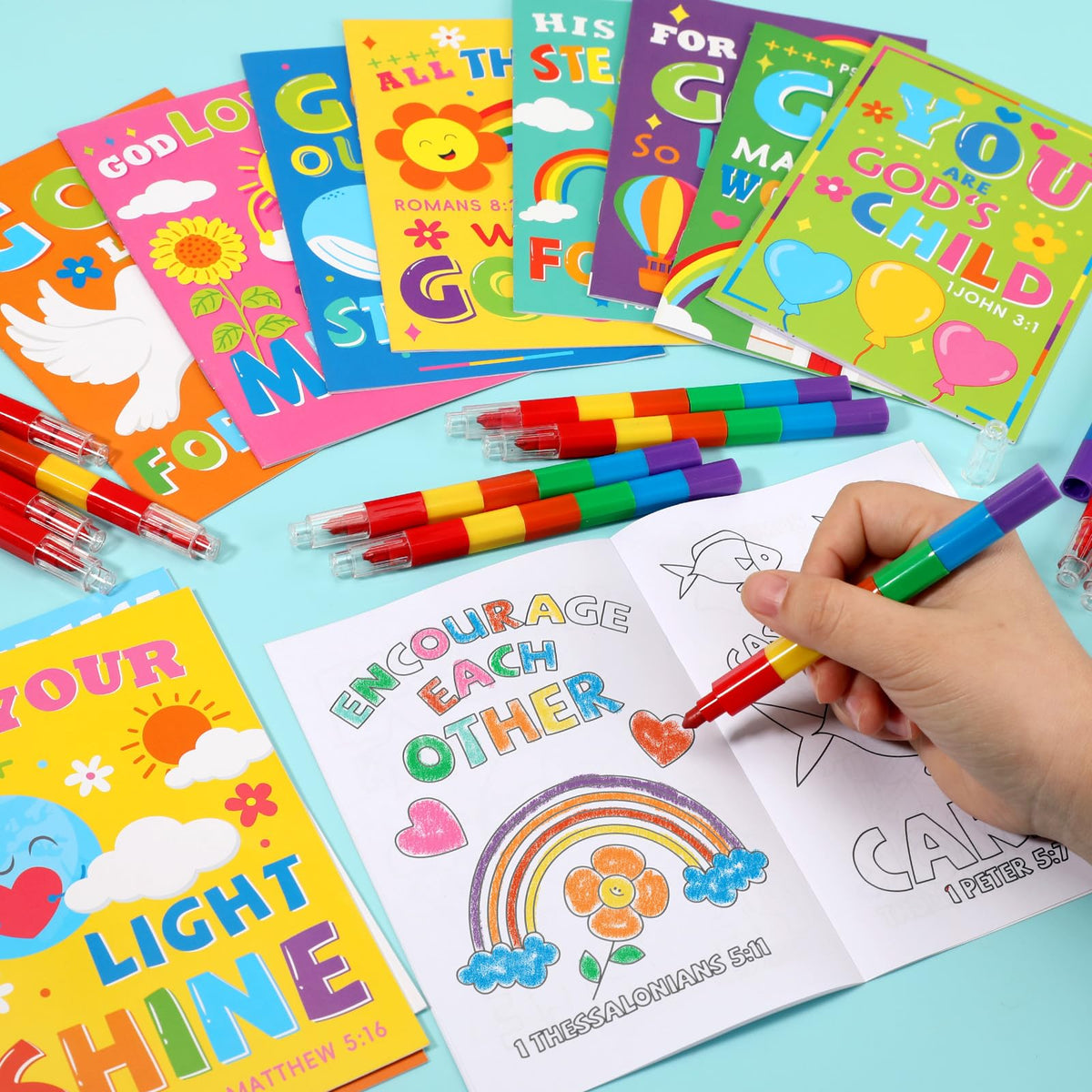 BenLouis 24 Pcs Bible Verses Mini Coloring Books for Kids | Christian Party Favors & Sunday School