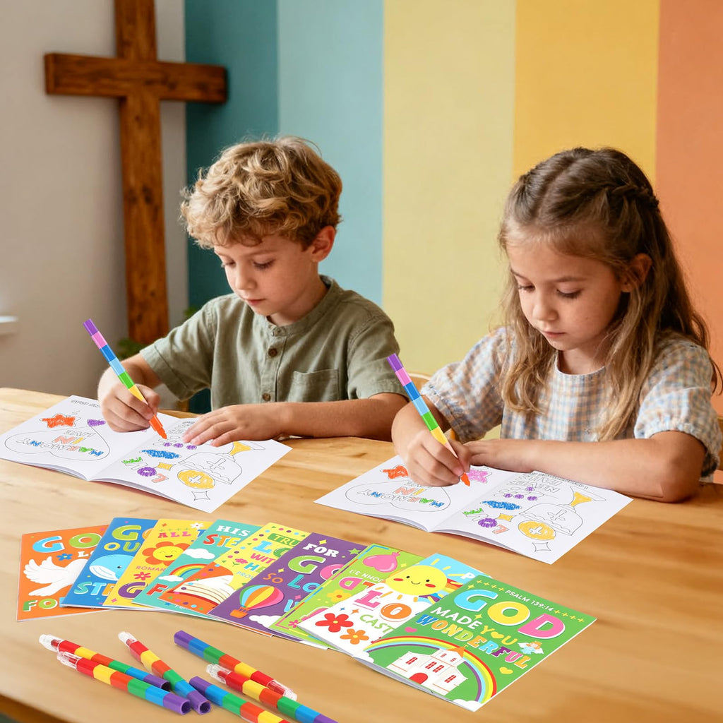 BenLouis 24 Pcs Bible Verses Mini Coloring Books for Kids | Christian Party Favors & Sunday School