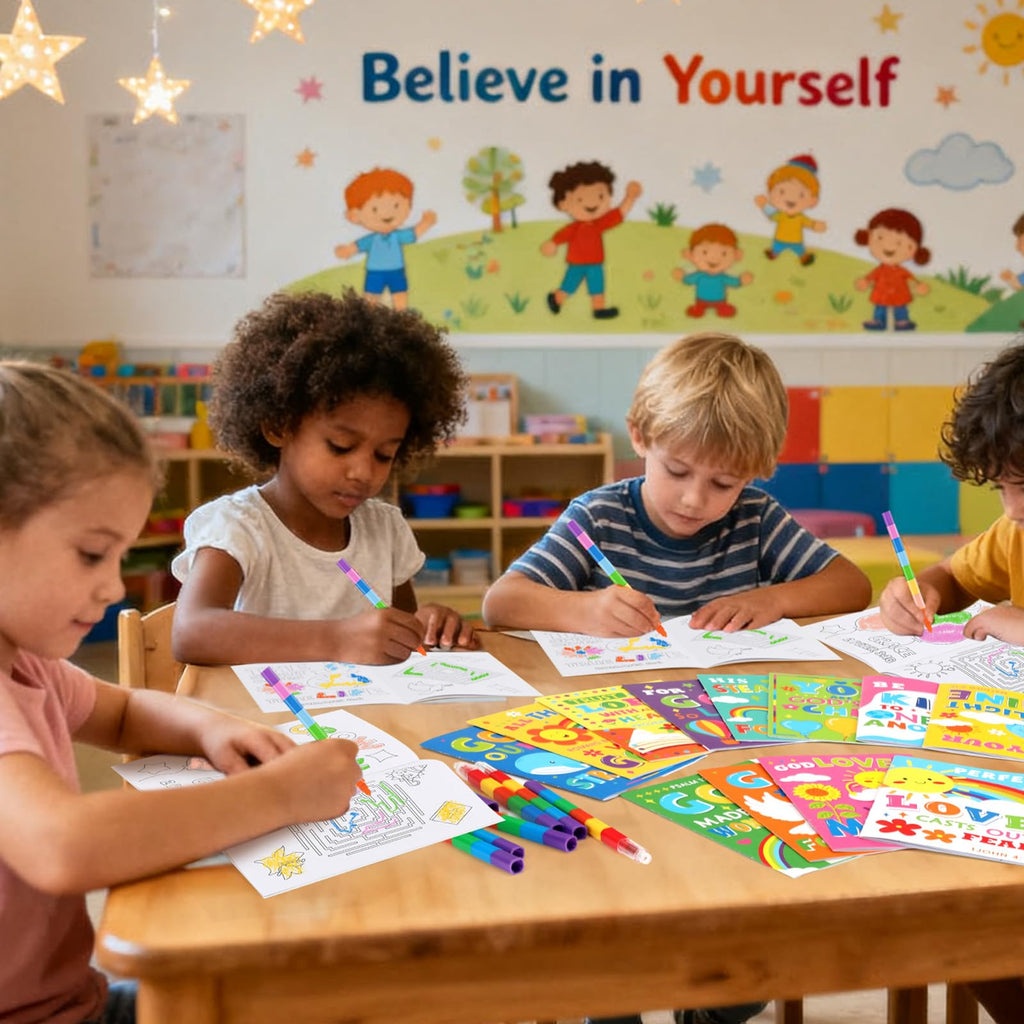 BenLouis 24 Pcs Bible Verses Mini Coloring Books for Kids | Christian Party Favors & Sunday School