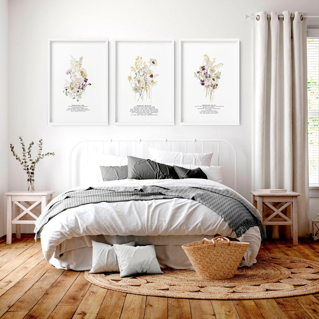 Christian art modern for bedroom | set of 3 wall art prints