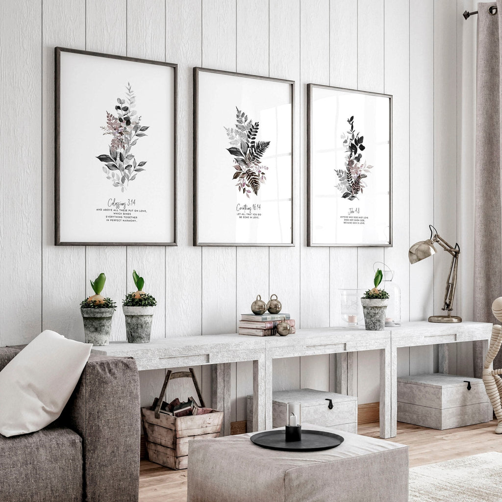 3 Piece Christian Wall Art – Set of 3 Framed Prints