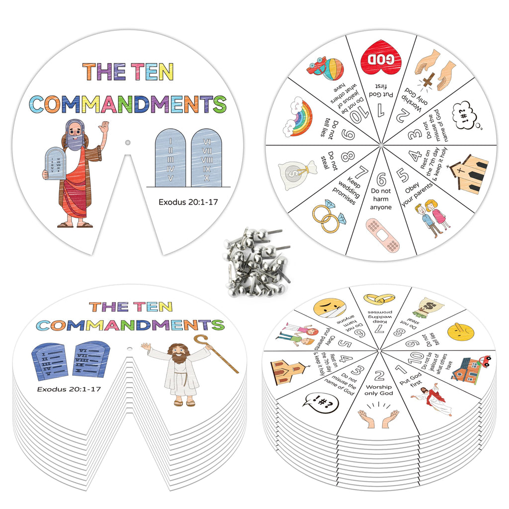 COcnny Ten Commandments Coloring Wheel Kit – 24 Card DIY Religious Art for Kids