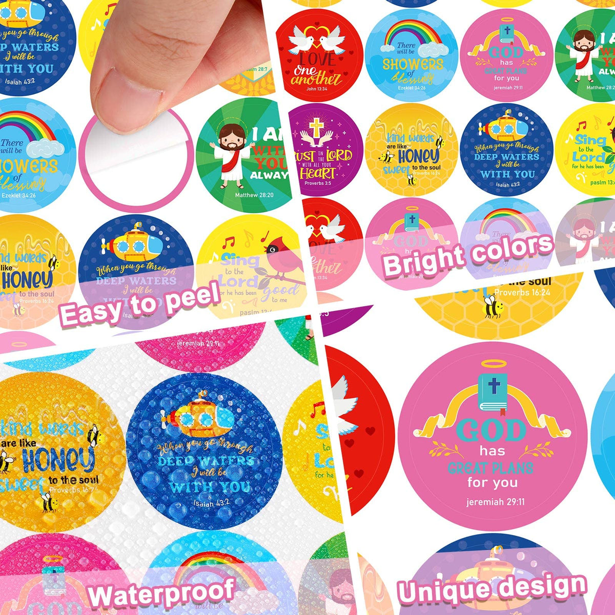 Geyee 600 Pcs Christian Religious Stickers for Kids – Bible Verse & Angel Style Decals for Toddler Art & Easter Crafts