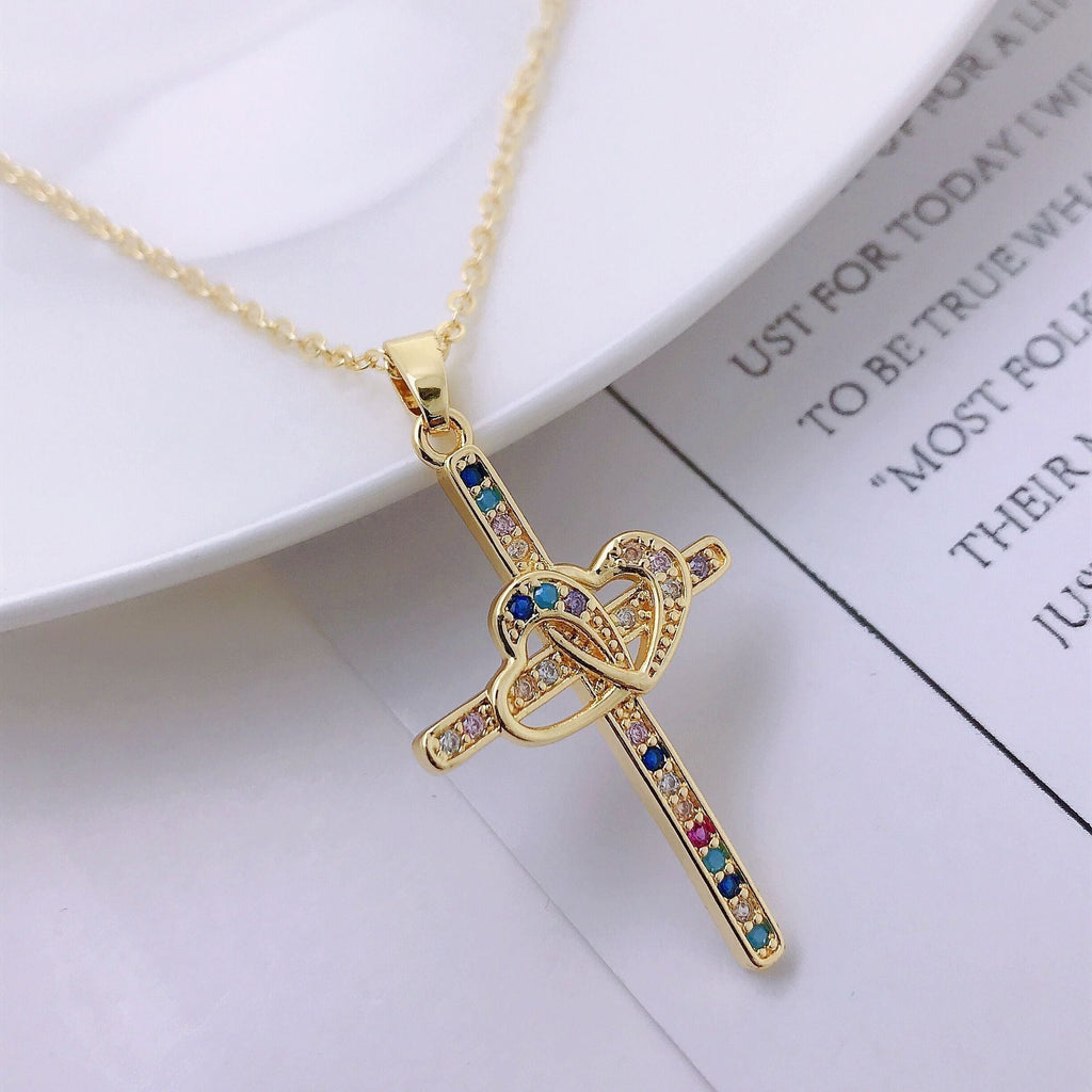 INS Style Gold-Plated Jesus Love Cross Necklace