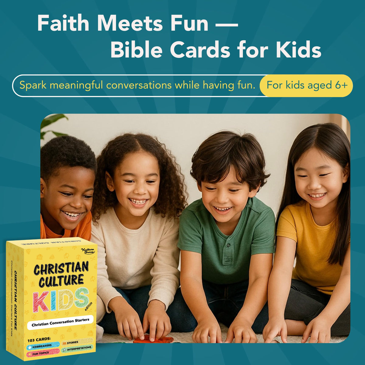 Kulture Games Bible Conversation Cards for Kids 6+ – Faith-Based Family Card Game