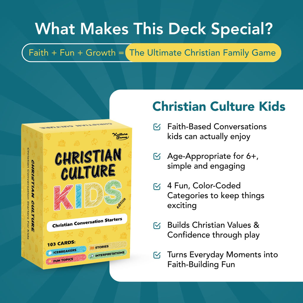 Kulture Games Bible Conversation Cards for Kids 6+ – Faith-Based Family Card Game