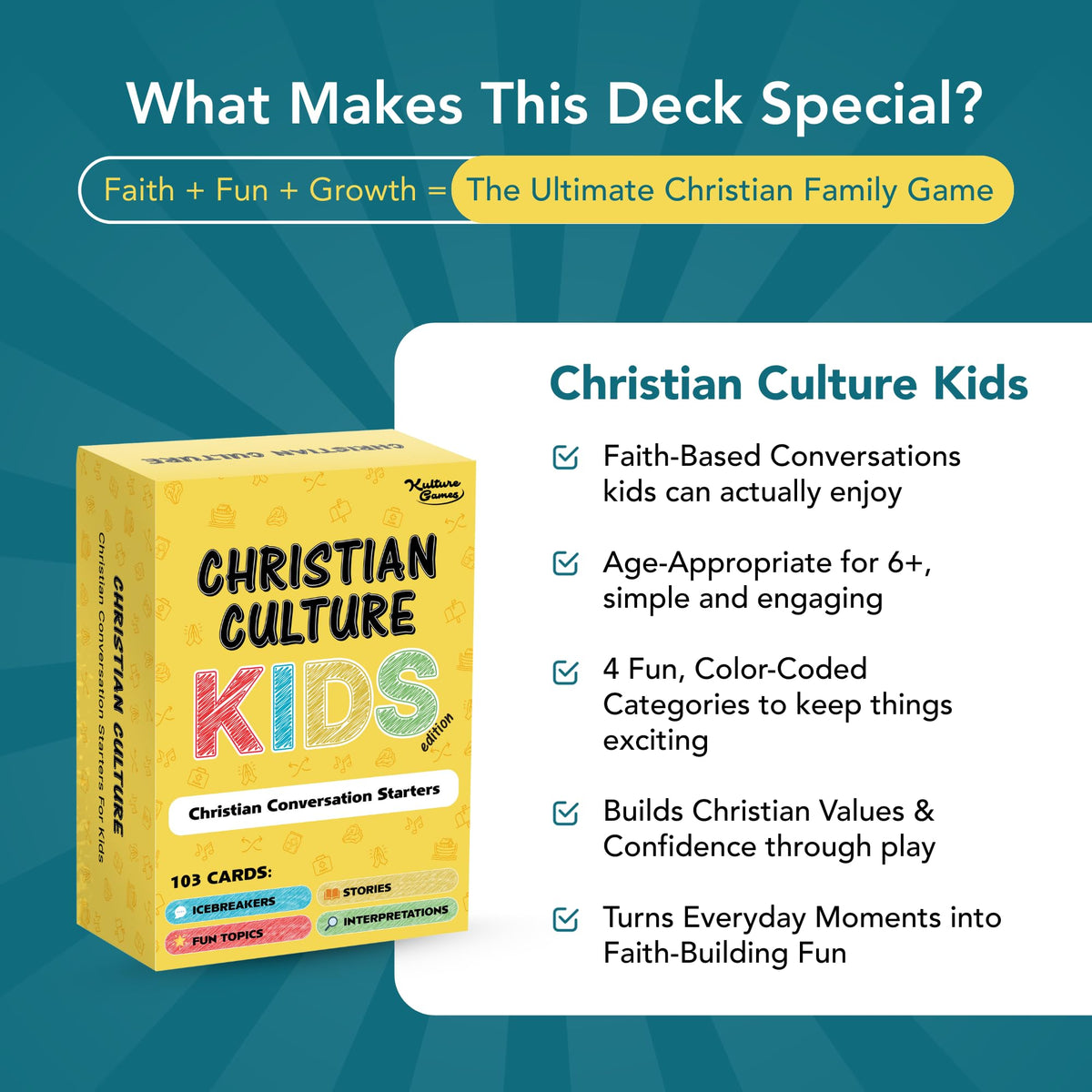 Kulture Games Bible Conversation Cards for Kids 6+ – Faith-Based Family Card Game