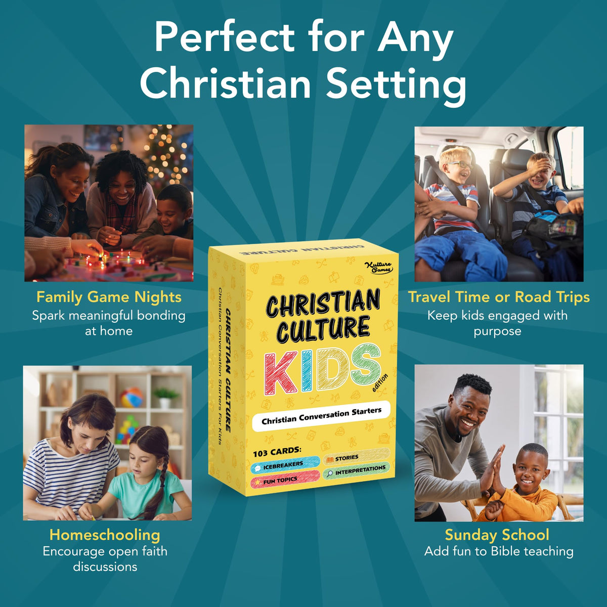Kulture Games Bible Conversation Cards for Kids 6+ – Faith-Based Family Card Game