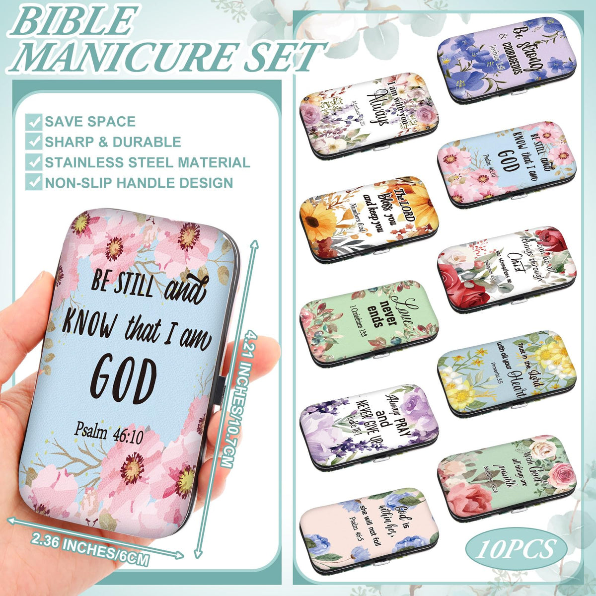 Lanties 10-Set Christian Nail Care Gift Kit for Women – Floral Bible Verse Manicure Tools