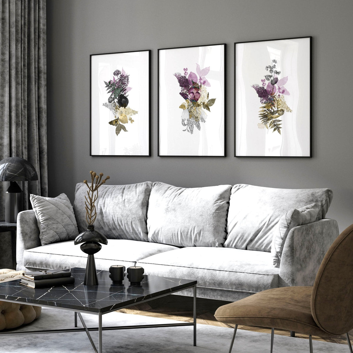 Set of 3 Wall Art – Large Floral Prints for Living Room