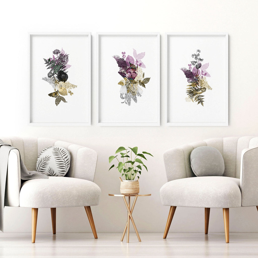 Set of 3 Wall Art – Large Floral Prints for Living Room